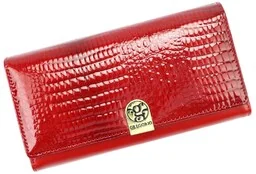 Portfel Damski Skórzany GREGORIO Skóra Licowa Lakierowana Duży Z Suwakiem Zapinka Wewnątrz GL-102 CZERWONY 19 x 10 x 3,5 [cm] - Portfele - miniaturka - grafika 1