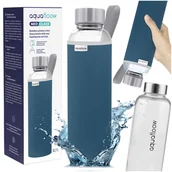 Shakery i bidony sportowe - AquaFloow: szklana butelka na wodę 0,7l niebieskie etui butelka na wodę - miniaturka - grafika 1