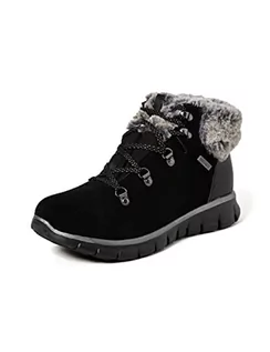 Kozaki damskie - Skechers Damskie kozaki Snergy z krótką cholewką, Black Suede Pu Trim Grey Faux Fur, 36 EU - grafika 1