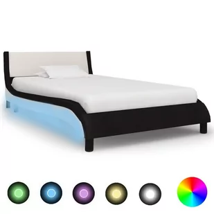 vidaXL Rama łóżka LED, czarno-biała, sztuczna skóra, 90 x 200 cm - Łóżka - miniaturka - grafika 1