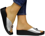 Klapki i japonki damskie - Klapki Komfortowe S.Barski KV27-027 Silver Skóra naturalna - S.BARSKI - miniaturka - grafika 1