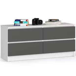 Komoda K 120 cm 4 szuflady - biała-grafit szary - Komody - miniaturka - grafika 1
