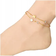 Bransoletki - Bransoletka na Nogę Kostkę Złota Koniczynka i Motyl Stal - miniaturka - grafika 1