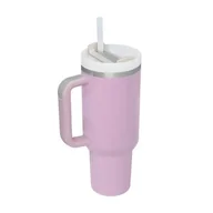 Kubki dla dzieci - Kubek termiczny ze słomką uchwytem termos 1200ml róż pudrowy - miniaturka - grafika 1