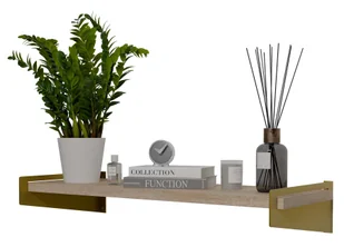 Półka ścienna nad biurko z metalowymi wspornikami złoty + dąb sonoma S2-G07 - Półki do salonu - miniaturka - grafika 1