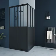Parawany nawannowe - VENTE-UNIQUE Parawan prysznicowy z drzwiami przesuwnymi w kolorze czarnym matowym w stylu industrialnym - 100 x 80 x 195 cm - URBANIK - miniaturka - grafika 1