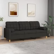 Sofy i kanapy - vidaXL 3-osobowa sofa z poduszkami, czarna, 180 cm, tkanina - miniaturka - grafika 1