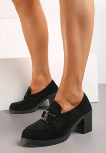 Czarne Półbuty w Stylu Mokasynów z Klamerką i Słupkiem Acrinda - Półbuty damskie - miniaturka - grafika 1