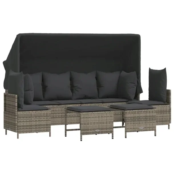 Zestaw wypoczynkowy rattan PE 4-osobowy szary 204x75x140 cm