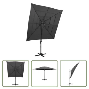 The Living Store 4-poziomowy parasol na aluminiowym słupku - antracyt - 250x250 cm - Parasol Ogrodowy - Parasole ogrodowe - miniaturka - grafika 1