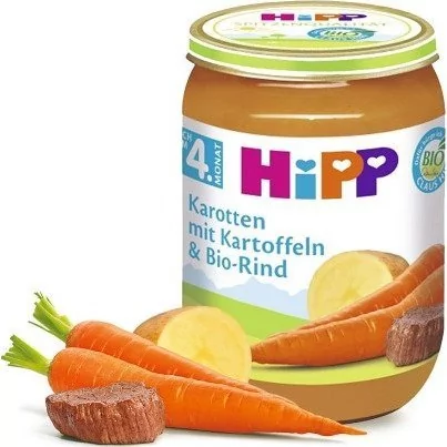 HiPP, Bio, marchewka z ziemniaczkami i wołowiną, 190 g