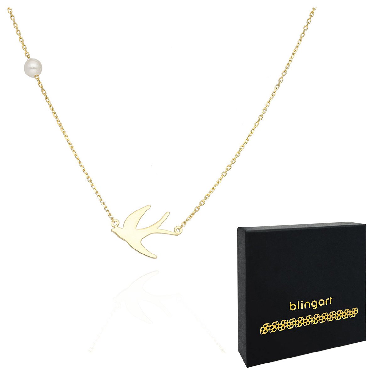 Naszyjnik srebrny damski pozłacany JASKÓŁKA perła