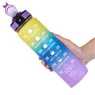 Shakery i bidony sportowe - BUTELKA PLASTIKOWA NA WODĘ BPA FREE 1000ML 1L NA TRENING SIŁOWNIA PRACA BUTELKA PLASTIKOWA ŻÓŁTO-MIĘTOWO-FIOLETOWA - miniaturka - grafika 1