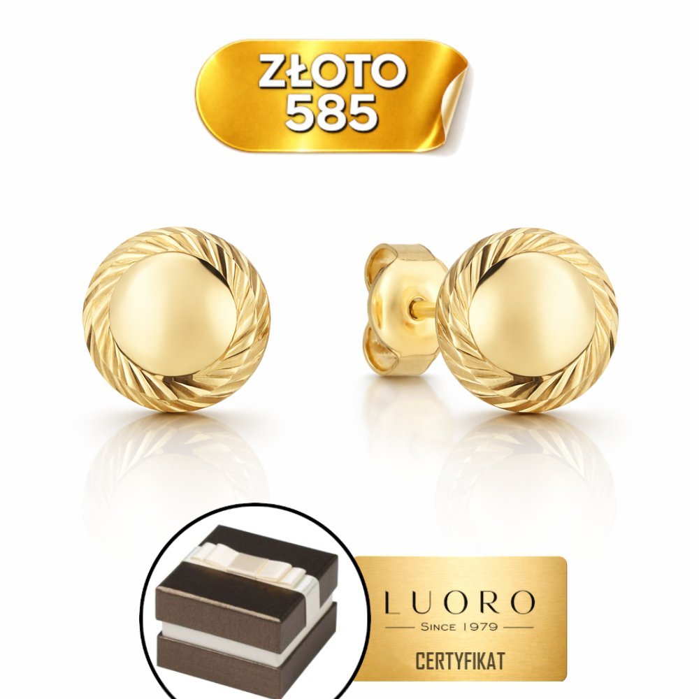 KOLCZYKI ZŁOTE 585 14K KÓŁKO DIAMENTOWANY BRZEG 0,7 CM SZTYFT ELEGANCKIE