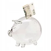 Skarbonki - Świnka skarbonka szklana przeźroczysta ze szkła DEKORACYJNA DUŻA BEZBARWNA - miniaturka - grafika 1