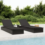 Leżaki ogrodowe - vidaXL Leżak ze stolikiem, czarny, polirattan - miniaturka - grafika 1