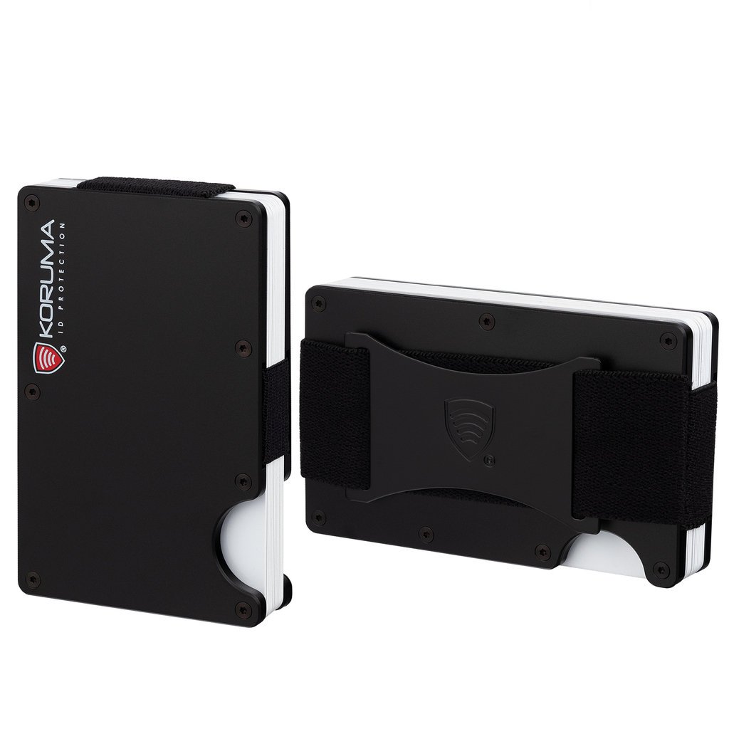 Aluminiowe etui z gumką na karty zbliżeniowe RFID (Czarny)