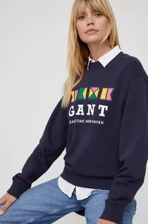 Bluzy damskie - Gant bluza bawełniana damska kolor granatowy z nadrukiem - grafika 1