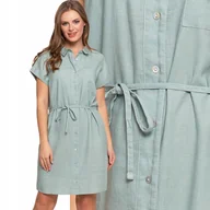 Sukienki - SUKIENKA DAMSKA LNIANA OVERSIZOWA SZMIZJERKA NA GUZIKI STYLOWA MORAJ M GREEN - miniaturka - grafika 1