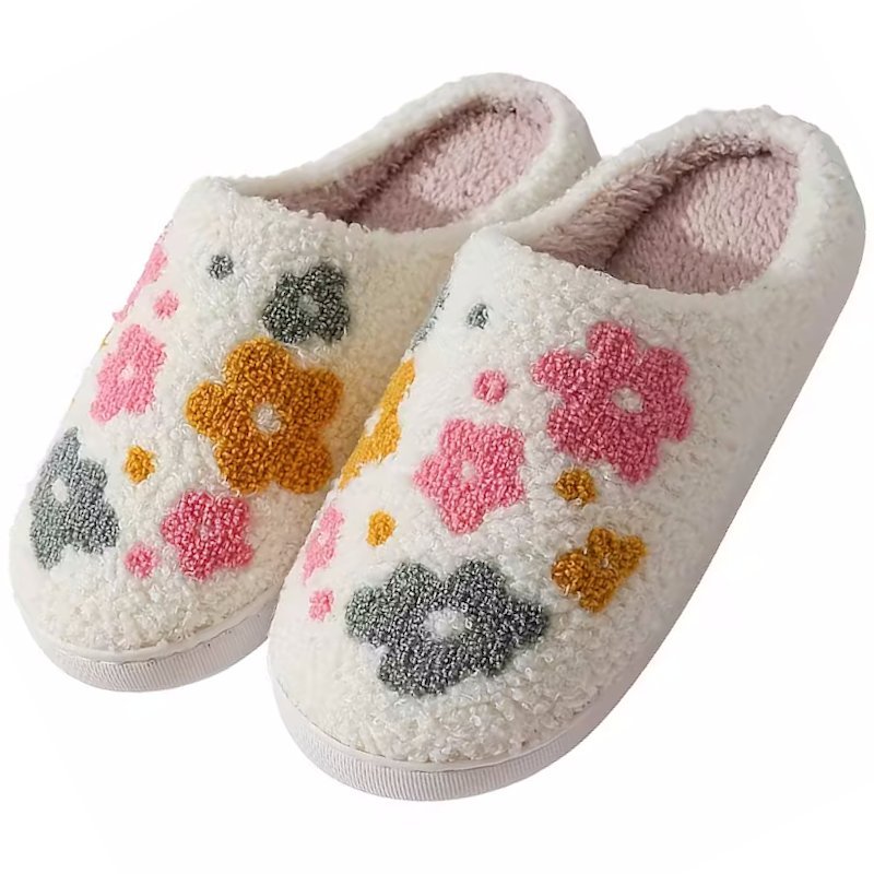 Ciepłe Pluszowe Kapcie Baranek Kwiaty 36-37