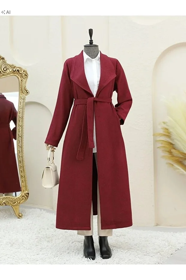 DŁUGI PŁASZCZ WIĄZANY W PASIE W STYLU ELEGANCKIM S/M 5IA