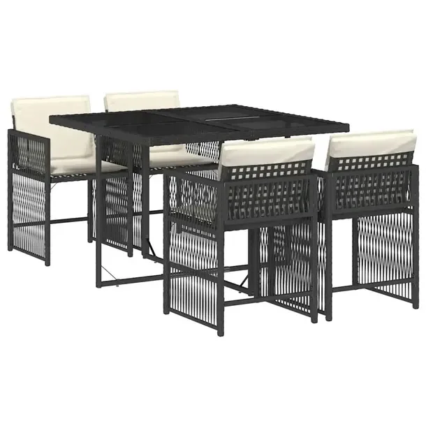 Zestaw Mebli Ogrodowych Rattan PE Czarny, Stół 110x106x73 cm, Krzesła 50