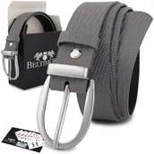 Paski - Skórzany pasek damski do spodni sukienki szary skóra nat 3 cm Beltimore D91 szary, srebrny r.110-125 cm - miniaturka - grafika 1