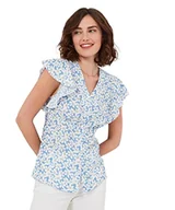 Bluzki damskie - Joe Browns Damska bluzka letnia w kwiaty trzepoczące rękawy zapinana na guziki, niebieska, 6, NIEBIESKI, 32 - miniaturka - grafika 1