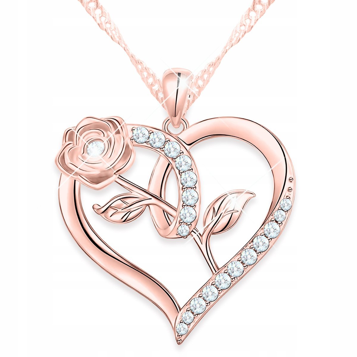 Naszyjnik Pozłacany Serce z Kryształkami Serduszko Kwiat Róża SREBRO 925