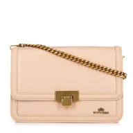 Torebki damskie - Skórzana torebka crossbody z łańcuszkiem beżowa - miniaturka - grafika 1