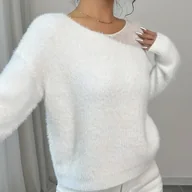 Swetry damskie - TEMU Elegancki Pluszowy Sweter - Miękka Bluzka z Okrągłym Dekoltem i Długim Rękawem, Jednokolorowe Swetry Zimowe Idealne na Jesień i Zimę, Pranie w - miniaturka - grafika 1