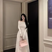 Sukienki - TEMU Elegancka Sukienka Maxi w Stylu Francuskim dla Kobiet – Jednoramienna/Bezramienna, A-Line, Długi Rękaw, Sukienka na Wesele, Bal, Jednokolorowa z - miniaturka - grafika 1