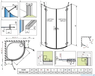 Radaway Essenza Pdd kabina 80x100cm szkło przejrzyste 1385002-01-01L/1385003-01-01R - Kabiny prysznicowe - miniaturka - grafika 2