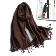 Apaszki i szaliki damskie - Szal szalik damski 100% kaszmir brązowy szary - miniaturka - grafika 1