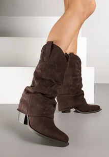 Ciemnobrązowe Botki Typu Kowbojki z Wywiniętą Cholewką Orruvie - Botki damskie - miniaturka - grafika 1