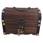 Skarbonki - Skarbonka na pieniądze Drewniana pudełko skrzynia kłódka prezent 14,5cm CIE - miniaturka - grafika 1