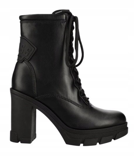 GUESS CZARNE BOTKI DAMSKIE NA OBCASIE Z LOGO SZNUROWANE 40 14BC