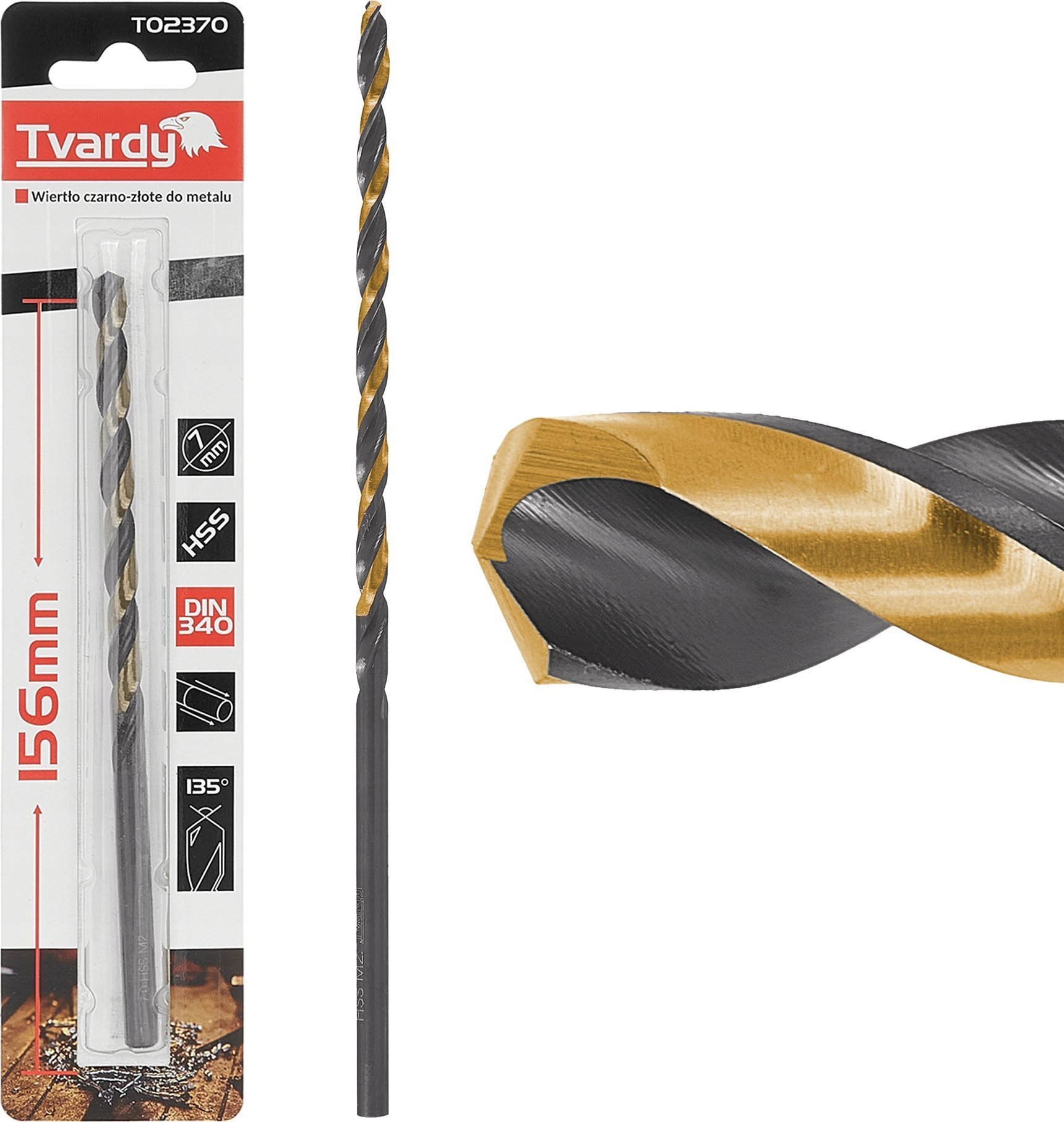 Tvardy Wiertło Wiertło czarno-złote do metalu przedłużane HSS M2 7.0mm 1/75/300