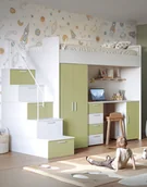 Krzesełka i taborety dla dzieci - Zestaw wielofunkcyjny Raj 4 – z biurkiem, szafą, schodkami z funkcją szuflad oraz łóżkiem ze stelażem i materacem, zielona oliwka - miniaturka - grafika 1