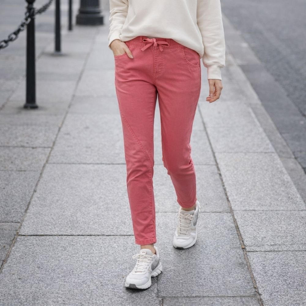 Spodnie damskie różowe slim z przeszyciami casual XS
