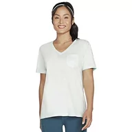 Koszulki i topy damskie - Skechers Damska koszulka z nadrukiem diamentowym Hatha Vneck Pocket Tee T-shirt, Clearwater, XS - miniaturka - grafika 1