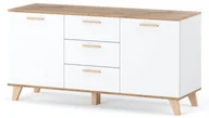 Szafki RTV - Komoda Biała Z Drewnem Olivier 150cm Pojemna Szafka Rtv Z 3 Szufladami - miniaturka - grafika 1