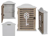 Szafki na klucze - Skrzynka na klucze z lusterkiem OUT OF THE BLUE, biał-beżowa, 20x26x6 cm - miniaturka - grafika 1