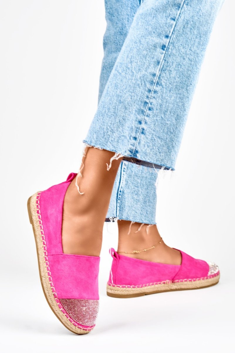 Różowe espadryle damskie z cekinowym noskiem 37