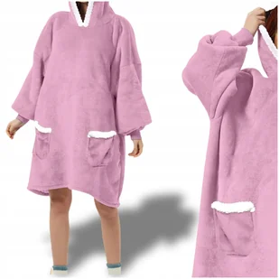 KOCO BLUZA OVERSIZE DŁUGA CIEPŁA KOC BLUZA DAMSKA Z KAPTUREM NA WALENTYNKI - Bluzy damskie - miniaturka - grafika 1