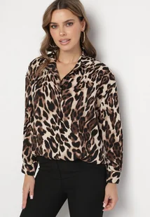 Brązowo-Beżowa Koszula o Kroju Oversize w Panterkę Sihanis - Koszule damskie - miniaturka - grafika 1