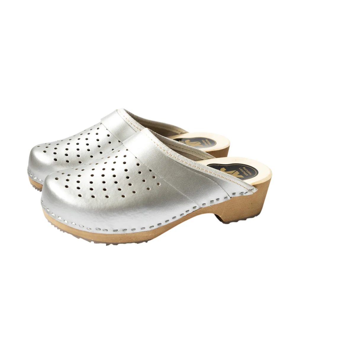Drewniaki Glossia Perforowane Srebrne - 39, 39