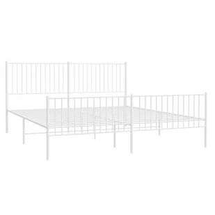 vidaXL Metalowa rama łóżka z wezgłowiem i zanóżkiem, biała, 200x200 cm - Łóżka - miniaturka - grafika 1
