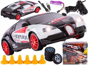 Samochód Do Driftu, Auto RC Drift 1:24 2,4 GHz 4WD CZARNO-BIAŁE BUGATTI - Zabawki zdalnie sterowane - miniaturka - grafika 1