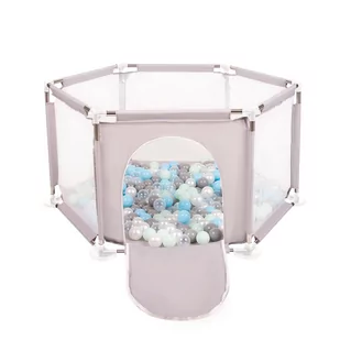 Selonis Sześciokąt składany KS-100X z piłeczkami 6cm szary: perła-szary-transparent-babyblue-mięta 63x64/100piłek - Maty edukacyjne - miniaturka - grafika 1